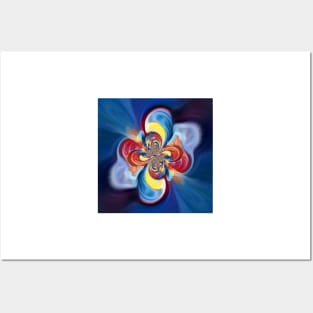 vividly coloured pattern in turquoise blue yellow and red twisting design Posters and Art